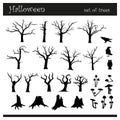 A set of black vector Halloween silhouettes with trees Royalty Free Stock Photo